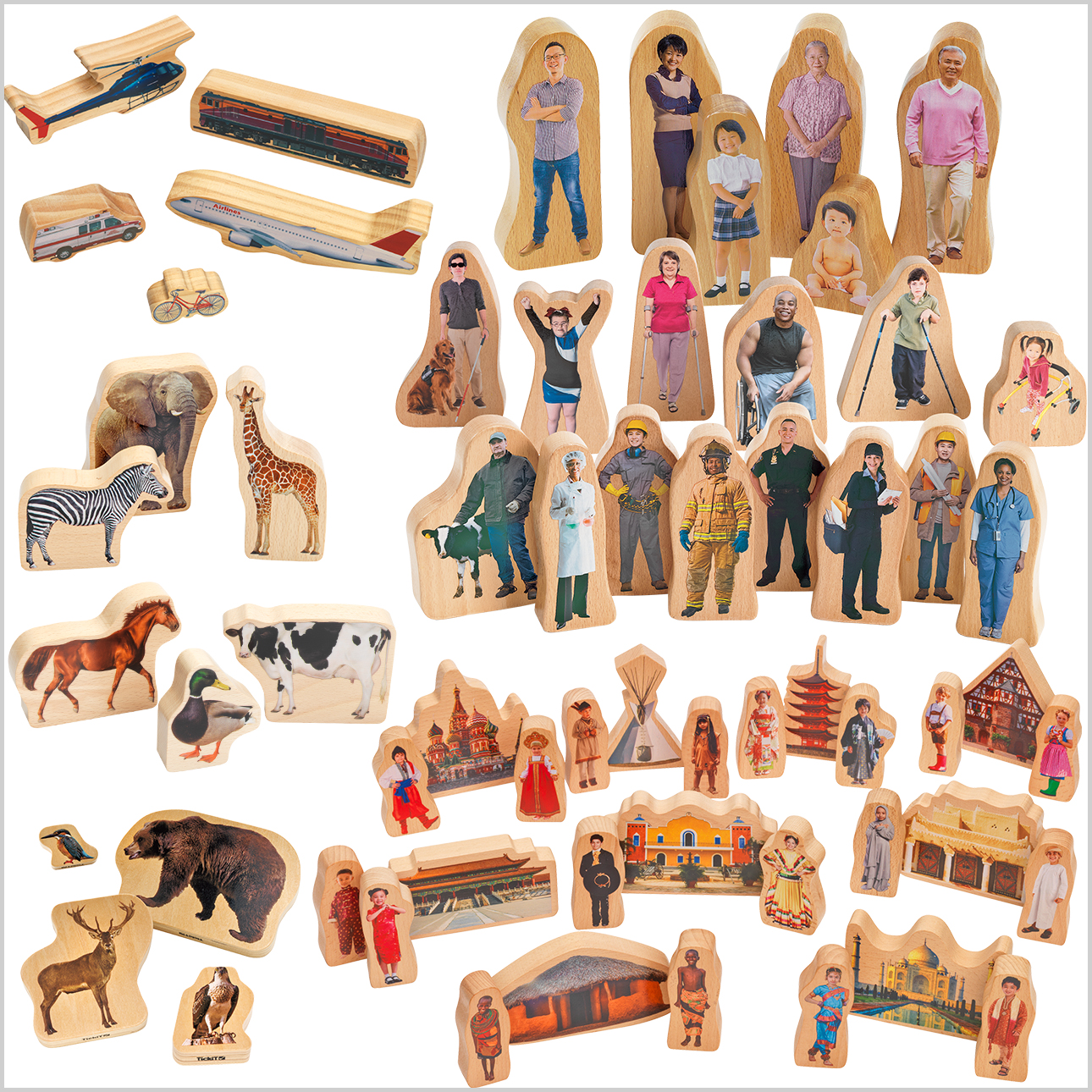 Multicultural Block Area Excellerations® Wooden Photo Blocks Multicultural Families - 28 Pieces